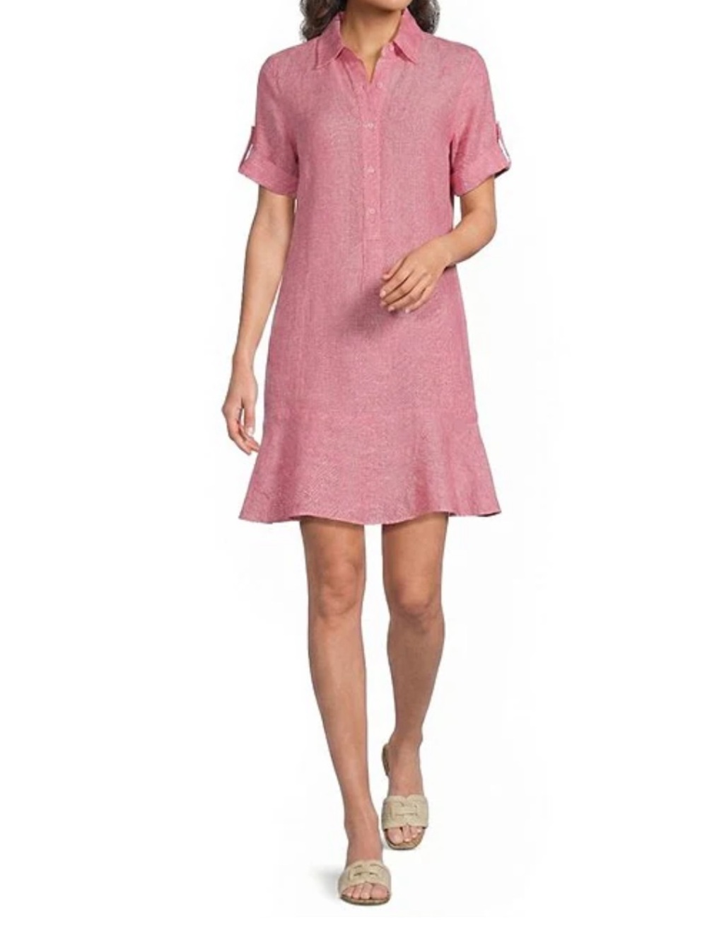 J.McLaughlin Wellesley Pink Linen Short-Sleeve Dress M